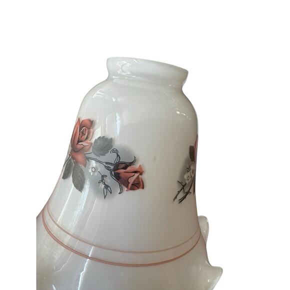 VTG 1980s Luster Milk Glass Ceiling Fan Globe Rose 3 Piece Set Floral Cottage - Picture 8 of 13